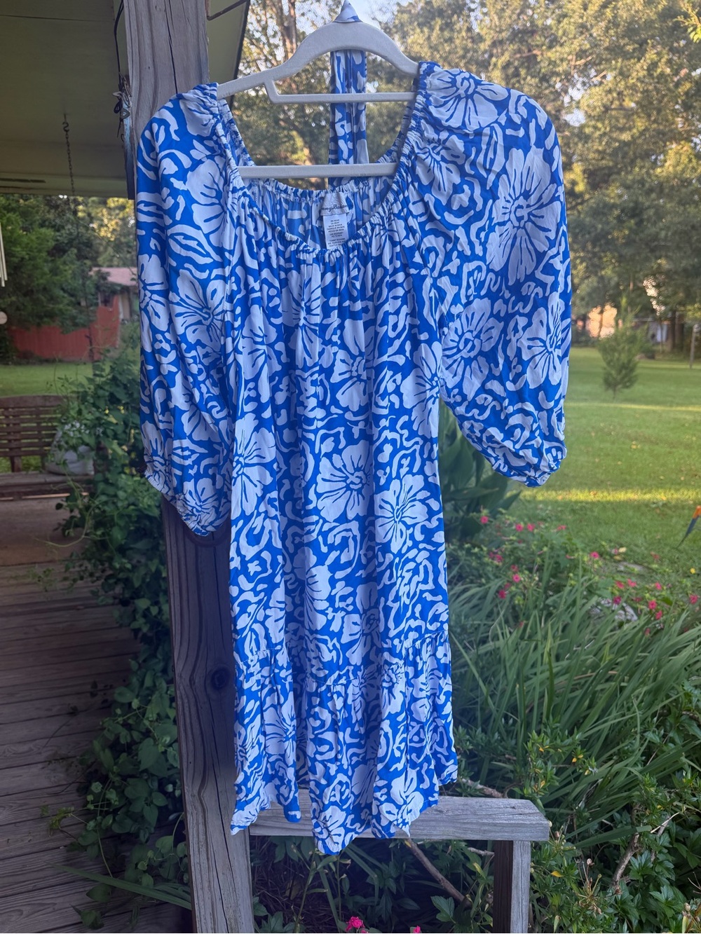 Tommy Bahama Blue and White Floral Off-Shoulder Top